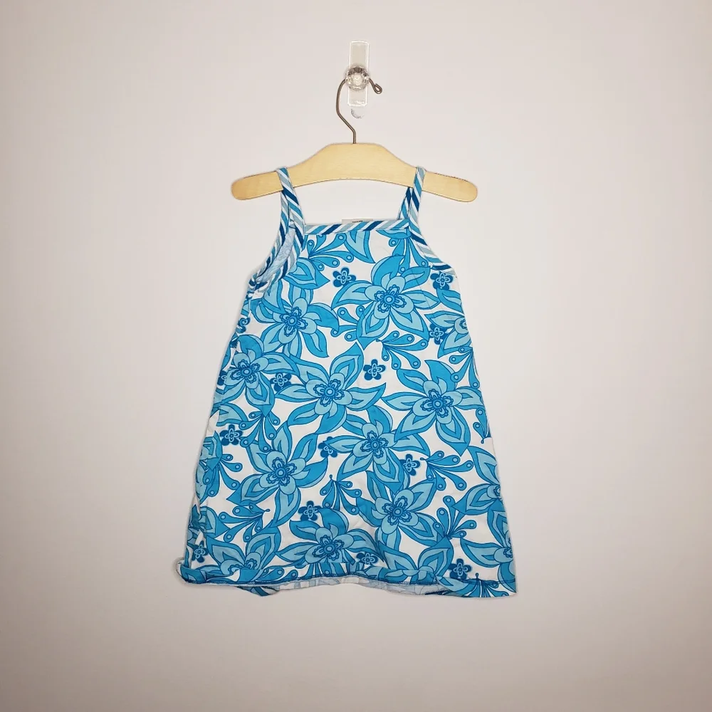 Hanna Andersson 100 / 4 Toddler Girl Blue Floral Patterned Retro Sun Dress